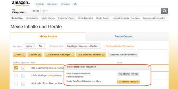 Unlike in the United States, German Amazon customers confer no purchased eBooks to friends. 