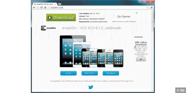 Evasion-Tool: Jailbreaks für aktuelle Apple-Geräte mit iOS gibt es derzeit nur bis zur iOS-Version 6.1.2.