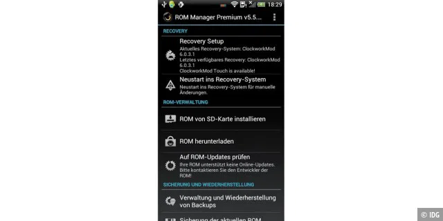 Die App ROM Manager erleichtert die Installation eines Custom ROM, sodass auch Einsteiger schnell ein alternatives Android auf das Smartphone aufspielen können.