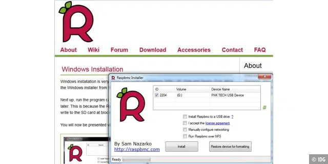 Die Installation der Media-Center-Software XMBC für den Raspberry Pi, RASPBMC, erfordert keinerlei Linux-Kenntnisse: Alles läuft am Windows-PC im Microsoft-Betriebssystem.