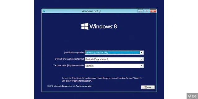 Die ersten Schritte der Windows 8.1-Installation