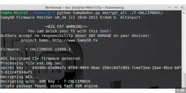Das Python-Script Samygo Firmware Decrypter entschlüsselt und verschlüsselt die Samsung- Firmware-Dateien.
