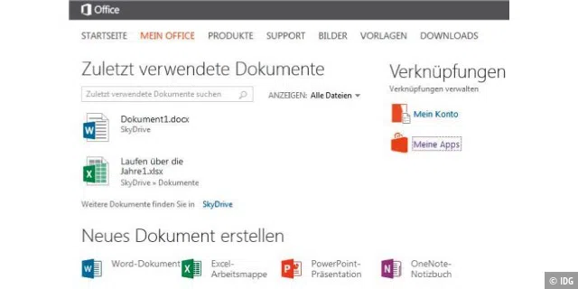 Dokumente im Online-Office (im Bild die Web Apps von Microsoft) stellt man anderen über die Freigabefunktion im Kontextmenü der Dateien zum Bearbeiten zur Verfügung.