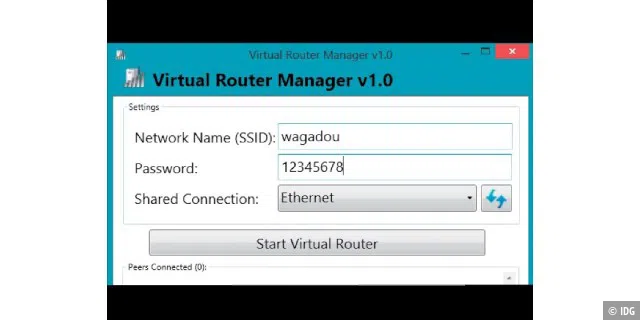 Virtual Wifi per Klick: Solange alles läuft, ist der Virtual Router Manager 1.0 komfortabler als die Netsh- Konsole. Bei Problemen zeigt er sich allerdings hilflos.