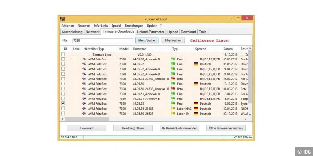 Das Programm „ruKernelTool“ ist ein universelles Flash-, Upload- und Recovery-Programm für die AVM-Fritzboxen. Unter anderem erzwingt es auf Wunsch das Firmware-Update.