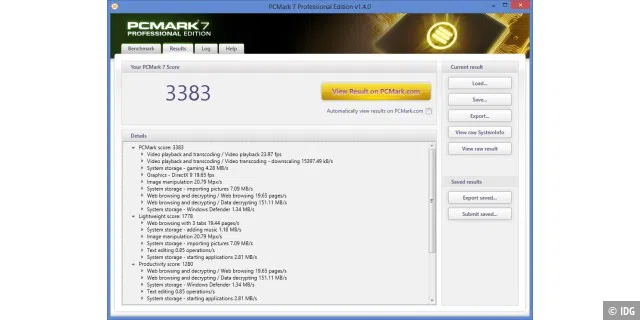 PCMark 7 attestiert eine solide Leistung für den Alltag.