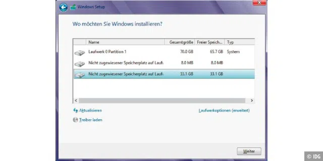 Jedes Windows benötigt eine eigene Partition für sich alleine. Bei der Windows-Installation wählen Sie eine leere Partition auf Ihrer Systemfestplatte oder auf einer zweiten Festplatte aus.