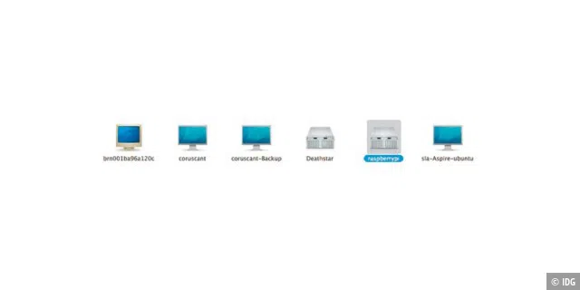 Avahi und Netatalk: Richtig konfiguriert erscheint der Raspberry Pi im Finder aller Macs im gleichen Netzwerk als externe Platte.