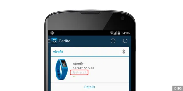 Während die Bluetooth-Kopplung des Vivofit-Armbands mit iPhone und iPad sowie mit dem PC über ANT+ problemlos funktioniert, ist sie unter Android derzeit ziemliche Glücksache.
