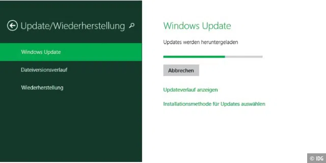 Über das Windows-Update von Windows 8.1 laden Sie die Aktualisierungsdateien für Windows 8.1.1 herunter. Die Installation erfolgt automatisch, danach ist ein Windows-Neustart erforderlich.
