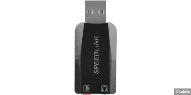 Speedlink Vigo: Diese günstige USB-Soundkarte für Notebooks und Mini-PCs funktioniert unter Linux und bietet neben einem analogen Ausgang einen Eingabekanal für Mikrofon oder Headset.