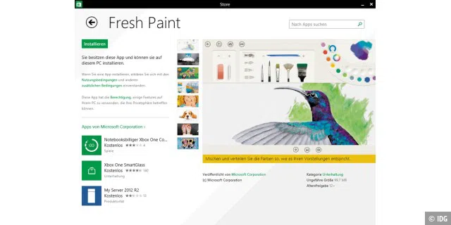 Fresh Paint ist eine gut gemachte Mal- und Zeichen-App, die Werkzeuge wie Öl- und Wasserfarben, Stifte und andere zum Malen benötigte Utensilien bereitstellt.