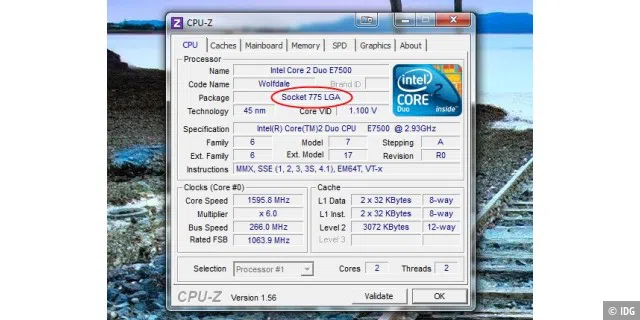 Sockel nachschauen mit Freeware CPU-Z