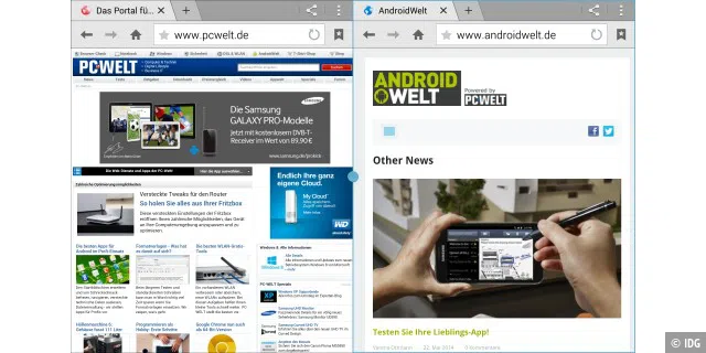Multi-Windows: Beim Galaxy Tab Pro 8.4 können Sie zwei Apps nebeneinander öffnen