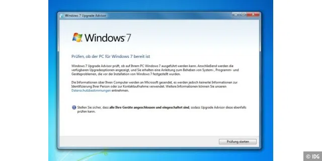 Ermitteln, ob der XP-Rechner die Voraussetzungen für Windows 7 erfüllt