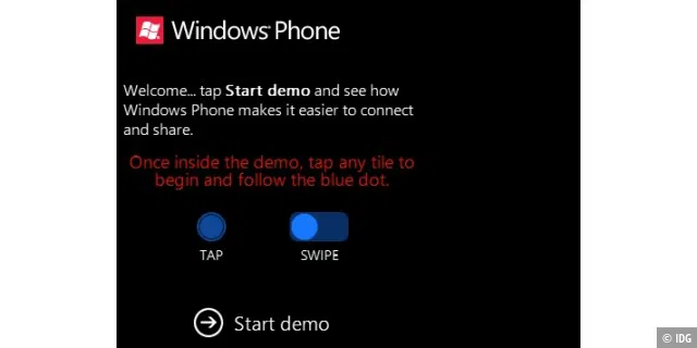 Start der Demo von Windows Phone