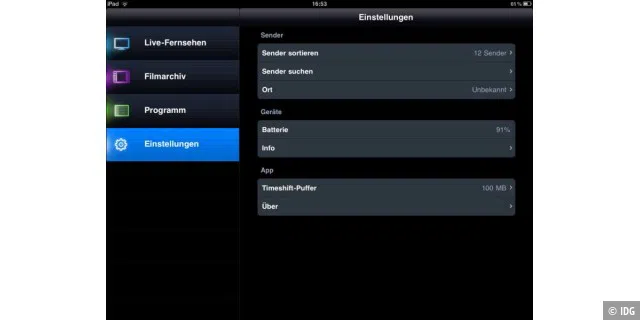 Einstellungsmenü von Elgato EyeTV Mobile TV-Tuner