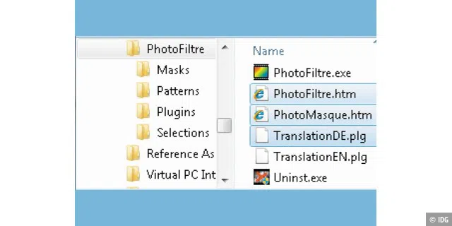 Kopieren Sie die drei Dateien des Archivs „TranslationDE“ in den Photofiltre-Ordner.