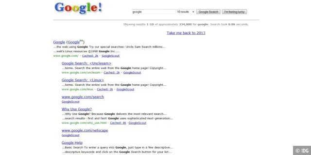 Google-Suche von 1998