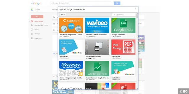 Apps von Drittanbietern lassen sich mit Google Drive verbinden