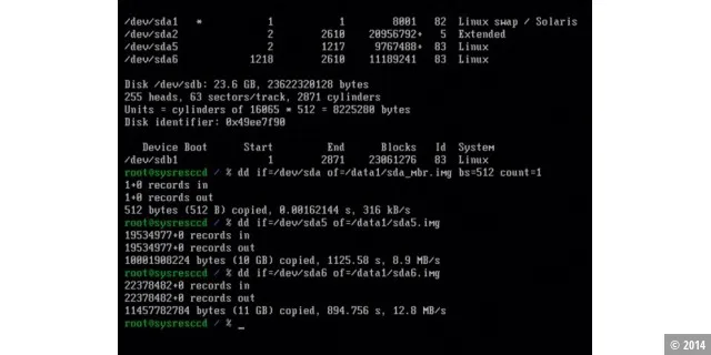 Ein Backup der von fdisk angezeigten Linux-Partitionen samt Master Boot Record.