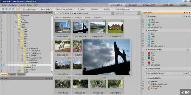 Markierungen: Damit Sie Ihre Bilder besser katalogisieren können, bietet ACDSee die Option, Fotos mit Bewertungen und Farben zu versehen. Auch eine Gruppenzuordnung ist möglich.