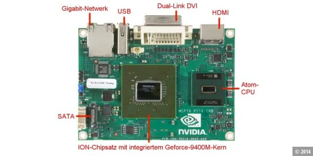 Oberseite der Pico-ITX-Referenzplatine mit dem ION-Chipsatz von Nvidia