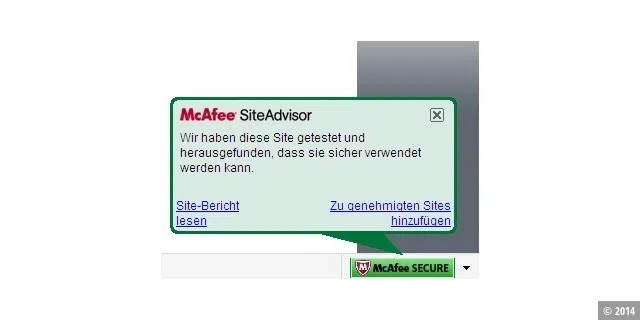 McAfee Site Advisor: Ampel-Button rechts unten.