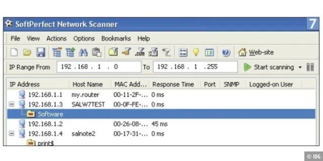 Der SoftPerfect Network Scanner sucht alle Geräte im eigenen Netzwerk