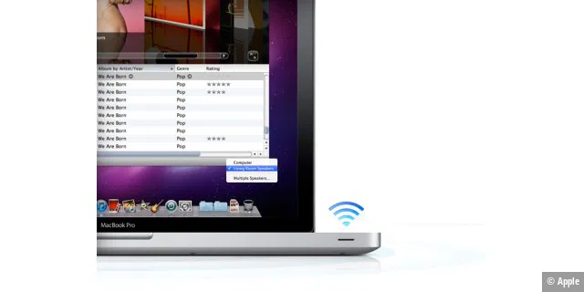 Einfache Bedienung: Via iTunes wählen Sie nach einem Klick auf das AirPlay-Symbol die Empfängergeräte im Netzwerk aus.