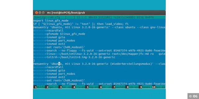 Damit Linux die SSD als Cache-Speicher nutzt, starten Sie das System von /dev/mapper/fc-md. Den zugehörigen Eintrag bringen Sie in der Datei /boot/grub/grub.cfg unter.