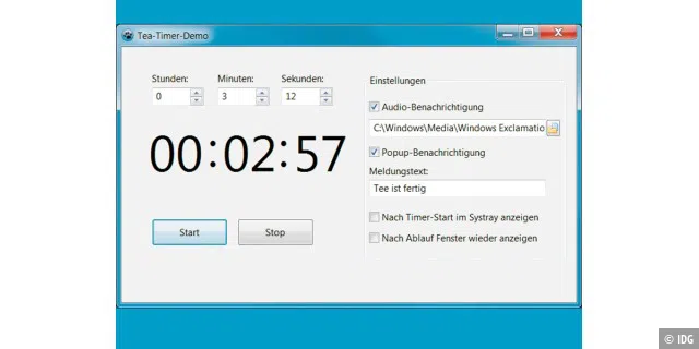 Ein Programm wie Tea-Timer- Demo ist in Lazarus schnell erstellt. Das Beispielpro- gramm enthält die wichtigsten Elemente, die bei Windows- Anwendungen zu finden sind.