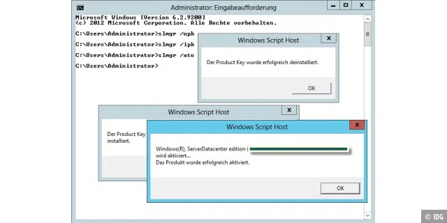 Alternative: Die Aktivierung von Windows 8 und Windows Server 2012 können Sie auch in der Befehlszeile vornehmen.