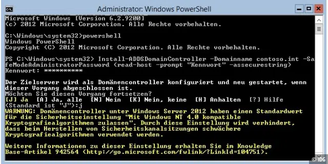Praktisch: Active Directory können Sie in Windows Server 2012 auch über die PowerShell installieren.