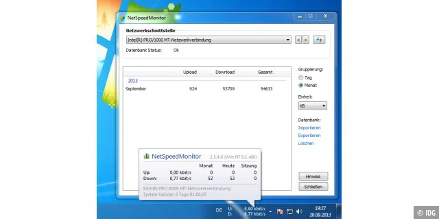 Netspeedmonitor führt unter Windows über jedes Byte Protokoll, dass der PC mit dem Internet austauscht.