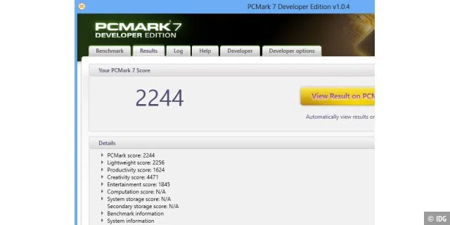 Ergebnis im PC Mark 7
