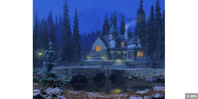 Bildschirmschoner: 3D Snowy Cottage