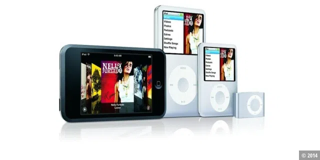 Die neue iPod-Familie im Gruppenfoto: iPod touch, iPod Classic, iPod nano und iPod shuffle.