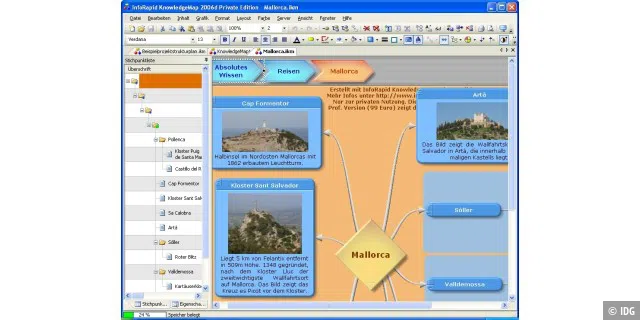 Office-Visualisierung: Mit dem in der Private Edition kostenlosen Inforapid Knowledge Map fertigen Anwender Mind Maps und ähnliche Diagramme an.