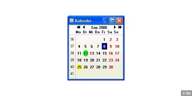 Kalenderwoche ermitteln: Das kostenlose Day Dislay zeigt das Kalenderblatt auf Wunsch mit Wochennummern an.