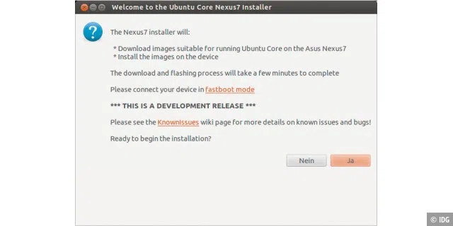 Die Installation von Ubuntu 13.04 auf dem Nexus 7 erfolgt mit einem komfor- tablen Setup-Programm, das auch gleich die nötigen Dateien herunterlädt.