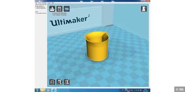 Die Software Cura ist grafisch schön aufbereitet und bietet viele Einstellungen. Sie soll neben dem Ultimaker 2 auch mit 3D-Druckern von RepRap und Makerbot funktionieren.