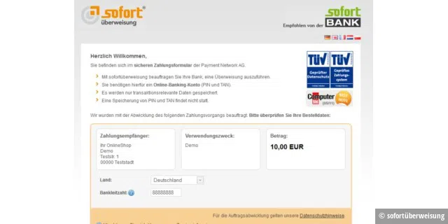 Demo auf Sofort-ueberweisung.de