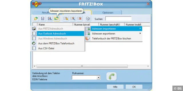 Das Windows-Programm Fritzbox Monitor ist in der Lage, die Outlook-Kontakte in das Telefonverzeichnis der Fritzbox zu exportieren.