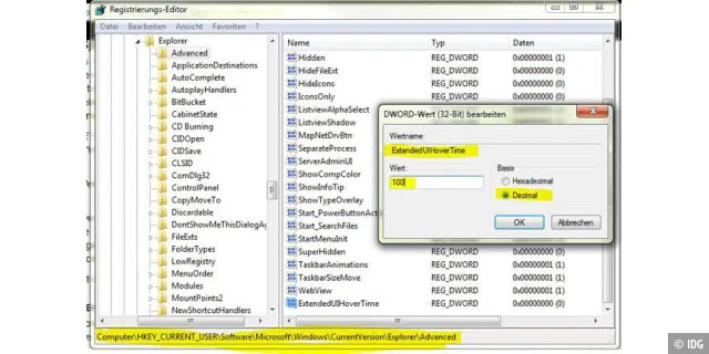 Registry-Hack 2: Schnellere Taskbar-Vorschau (Windows 7 / Vista)