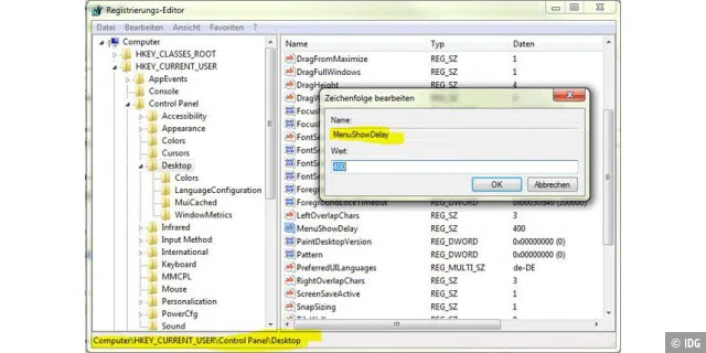 Registry-Hack 3: Menüs schneller anzeigen (Windows 7 /  Vista)