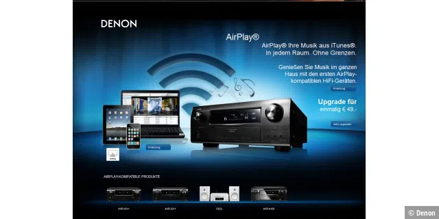 Denon bietet eine Reihe Systeme, die sich nachträglich gegen Gebühr AirPlay-tauglich machen lassen.