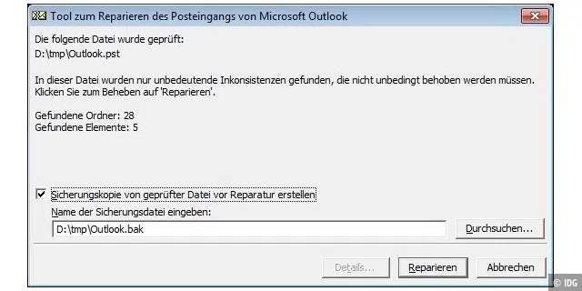 Outlook Datendateien *.pst reparieren