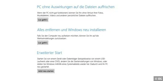 Windows 8: Reparaturoptionen Reset und Refresh