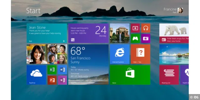 Windows 8.1 Preview - Start-Bildschirm mit Desktop-Hintergrund